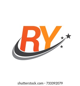 initial letter RY logotype company name colored orange and grey swoosh star design. vector logo for business and company identity.