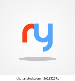 Initial letter RY lowercase logo design template red soft blue