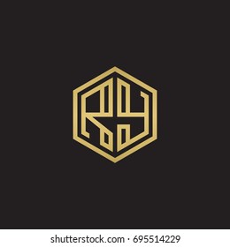 Initial letter RY, minimalist line art hexagon logo, gold color on black background
