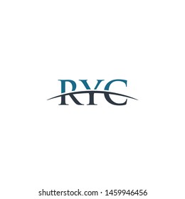 Initial letter RYC, overlapping movement swoosh horizon logo company design inspiration in blue and gray color vector