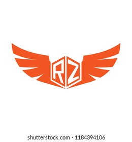 Initial Letter RZ Logo Design with Wings