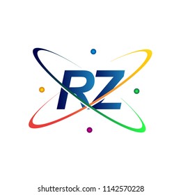 initial letter RZ logotype science icon colored blue, red, green and yellow swoosh design. vector logo for business and company identity.
