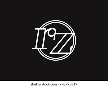 Initial letter rz lowercase outline inside the circle logo template white on black background
