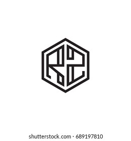 Initial letter RZ, minimalist line art monogram hexagon logo, black color