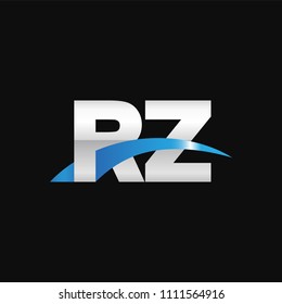 Initial letter RZ, overlapping movement swoosh logo, metal silver blue color on black background