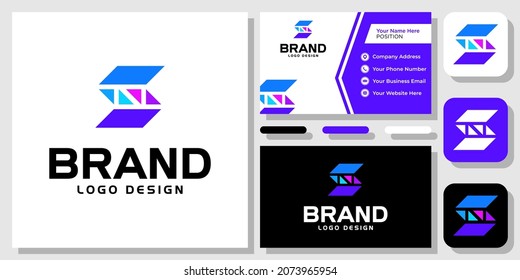 Vorlage des Anfangsschreibens S Abstraktes, geometrisches Dreieck, farbiges Monogramm-Logo, Design-Visitenkarte
