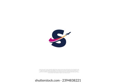 Initial Letter S and airplane for agency travel check, transport, logistics, delivery logo design. Vector illustration template
