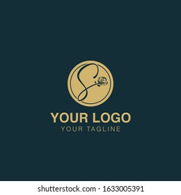 Initial letter S alphabet rose round logo
