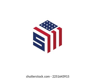 letra inicial S con bandera estadounidense en forma de símbolo de concepto de logotipo de hexágono símbolo símbolo símbolo de elemento Diseño de elemento. Hogar, Inmobiliaria, Realtor, Hipoteca, Logotipo de Casa. Plantilla de ilustración de vector