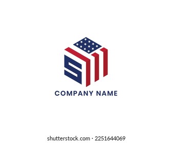 letra inicial S con bandera estadounidense en forma de logotipo de hexágono Símbolo de signo de icono Elemento Diseño. Hogar, Inmobiliaria, Realtor, Hipoteca, Logotipo de Casa. Plantilla de ilustración de vector