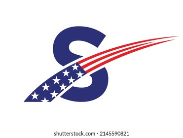 Initial Letter S American Logo für Business, Corporate und Company Sign. US-amerikanisches Logo auf Letter S-Vektorvorlage