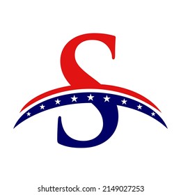 Initial Letter S American Logo for Business, Corporate and Company Sign. USA American Logo on Letter S Vector Template