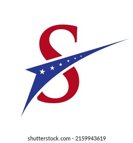 Initial Letter S American Logo for Business, Corporate and Company Sign. USA, American Logo on Letter S Vector Template Star Concept
