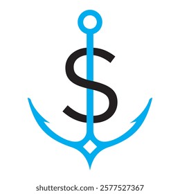 Initial Letter S Anchor Logo Design Concept For Boat, Ship, Yacht, Nautical Transport Symbol