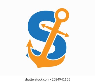 Initial Letter S Anchor Logo Design Concept For Boat, Ship, Yacht, Nautical Transport Symbol