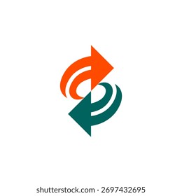 initial Letter S Arrow Logo design. orange, green fit for business Logistics, Financial, Consulting Logotype.