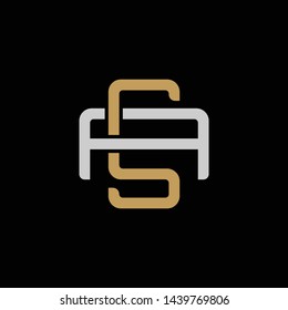 Initial letter A and S, AS, SA, overlapping interlock logo, monogram line art style, silver gold on black background