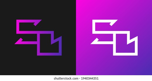 Logotipo de letra inicial S y B con concepto lineal en gradiente colorido. Diseño de logotipo SB con concepto futurista