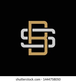 Initial letter S and B, SB, BS, overlapping interlock logo, monogram line art style, silver gold on black background
