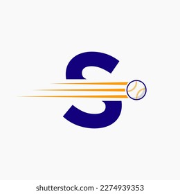 Initial Letter S Baseball Logo With Moving Baseball Icon