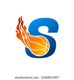 Initial Letter S Basketball Logo Concept with fireball