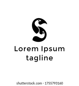 Initial Letter S Bird Logo Design Template