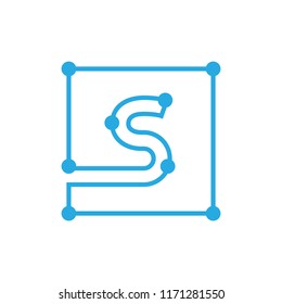 initial letter s blockchain logo square outline stroke