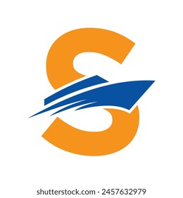 Initial Letter S Boot Logo für Yacht-Zeichen. Maritime Symbol Vektorgrafik Vorlage