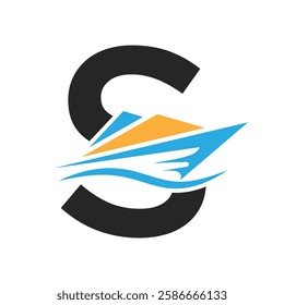 Initial Letter S Boat Logo Concept For Sailor Symbol Vector Template