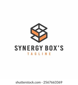 Initial Letter S box Logo. Black Orange Geometric Hexagonal Line isolated on white Background. Usable for Business, Building and Technology Logos. Flat Vector Logo Design Template Element.