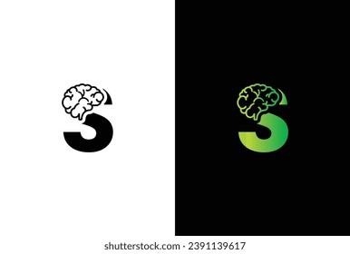 Initial letter S brain logo and icon vector illustration template design. Letter S Brain Idea Logo.