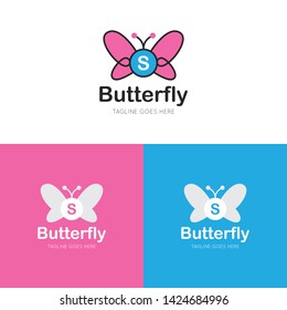 initial letter s butterfly logo and icon vector illustration design template