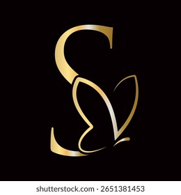 Initial Letter S Butterfly Logo Design Concept For Fashion, Cosmetics and Beauty Symbol