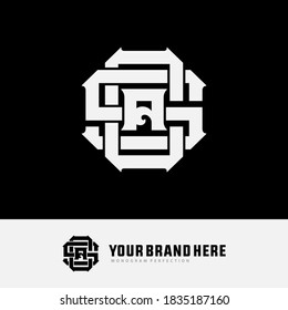 Initial letter S, C, A, SCA, SAC, CSA, CAS, ASC or ACS overlapping, interlock, monogram logo, white color on black background