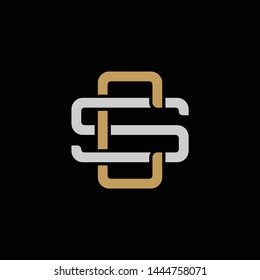 Initial letter S and C, SC, CS, overlapping interlock logo, monogram line art style, silver gold on black background