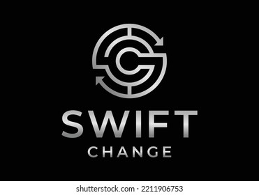 Initial letter S or C or SC or CS, swift change circular logo design template