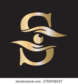 Initial Letter S Charity Logo mit Hand- und Augensymbol kombinieren
