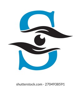 Logo de caridad de la letra inicial S combinado con el símbolo de la mano y del ojo