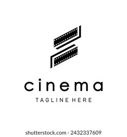 Cine inicial de la letra S con las tiras de película para el diseño del logotipo de la producción de la película