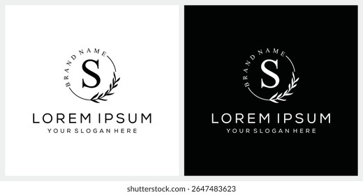 Initial letter S cosmetics fashion logo design, serif font graphic icon, leaves nature symbol concept