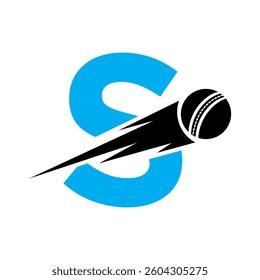 Initial Letter S Cricket Sports Logo Design With Speed Symbol. Cricket Ball Logo For Academy and Club Sign