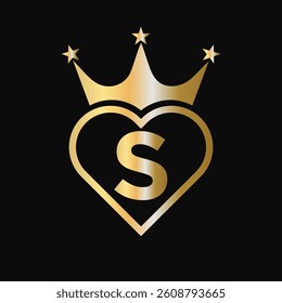 Initial Letter S Crown Logo Concept With Heart and Star Symbol Vector Template
