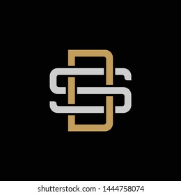 Initial letter S and D, SD, DS, overlapping interlock logo, monogram line art style, silver gold on black background