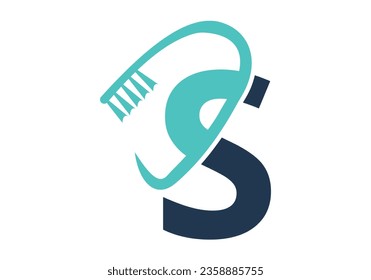 Initial Letter S Dental Logo Combine With Tooth Brush Symbol. Dental Care logo designs vector Template
