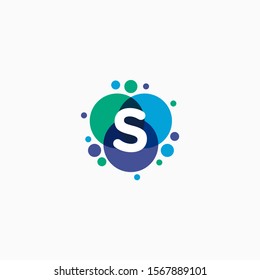 initial letter S with dot abstract logo designs. molecule Logo design , Lab Logo Design Element , Design Vector with Dots concept. - VECTOR