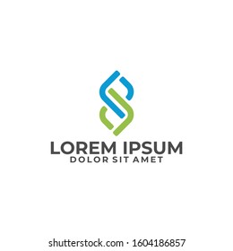 Initial letter S, dp or pd logo template with modern DNA helix line art illustration in flat design monogram symbol