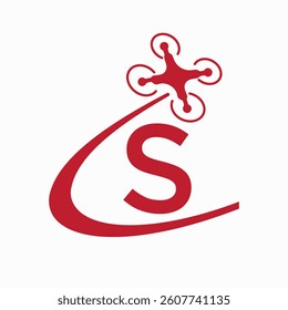 Initial Letter S Drone Logo Design Concept For Agriculture Irrigation Sign Vector And Template