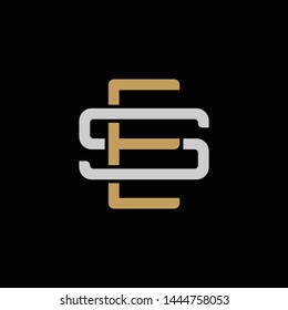 Initial letter S and E, SE, ES, overlapping interlock logo, monogram line art style, silver gold on black background