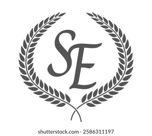 Initial letter S and E, SE monogram logo design with laurel wreath. Luxury calligraphy font.