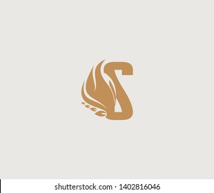 Initial Letter S Elegant Flaming Wings Emblem Monogram